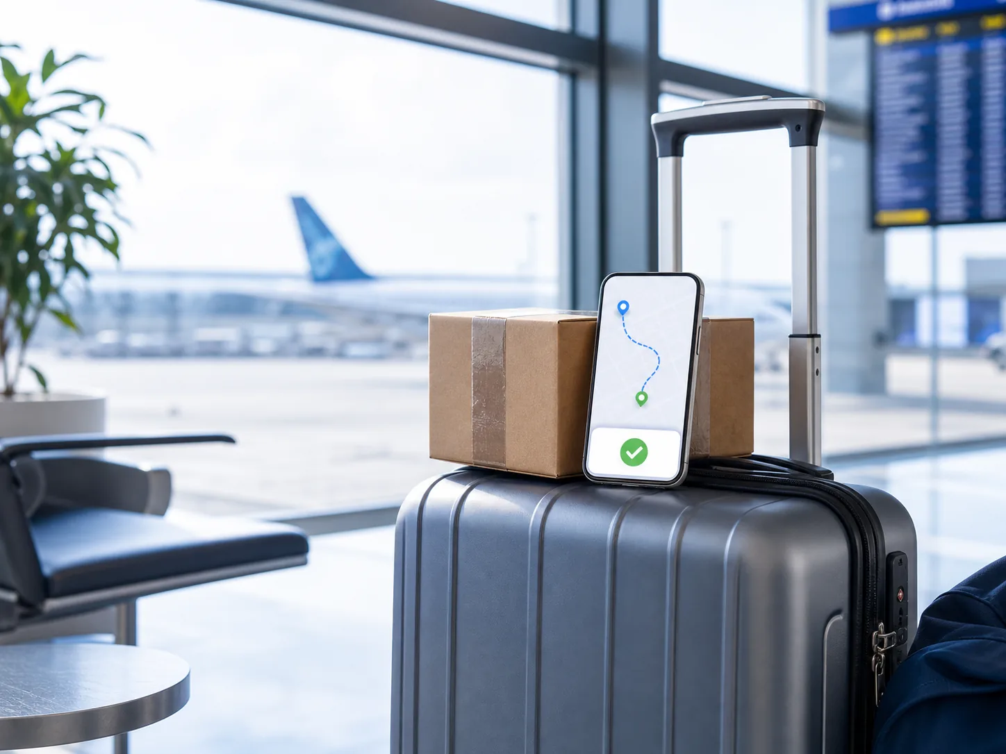 Spare luggage space with a parcel and app route tracking for travelers earning on planned trips